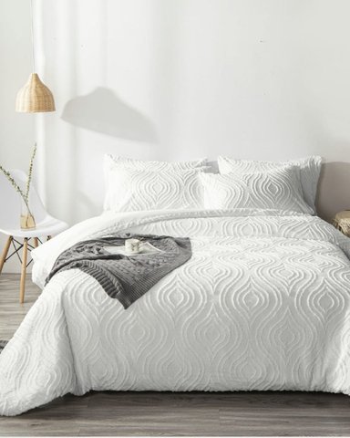 SET EDREDÓN PINTEREST + SÁBANAS KING BLANCO