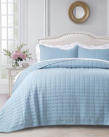 QUILT 100 % ALGODÓN BRAMANTE QUEEN CELESTE 200 HILOS