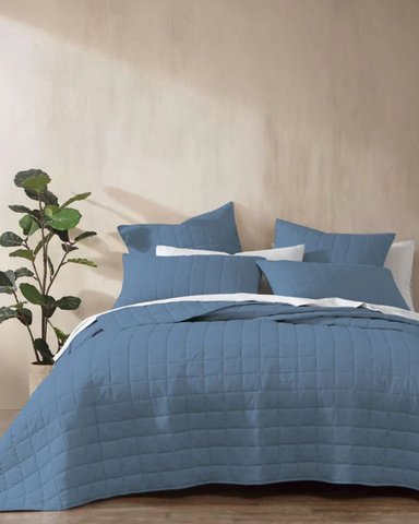 QUILT 100 % ALGODÓN BRAMANTE KING AZUL JEAN 200 HILOS