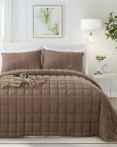 QUILT 100 % ALGODÓN BRAMANTE QUEEN AVELLANA 200 HILOS