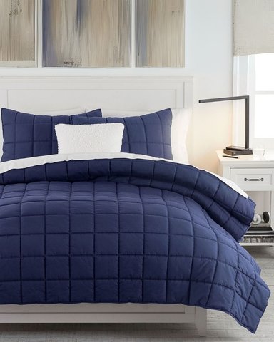 QUILT 100 % ALGODÓN BRAMANTE KING AZUL MARINO 200 HILOS