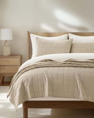 QUILT 100 % ALGODÓN BRAMANTE KING BEIGE 200 HILOS