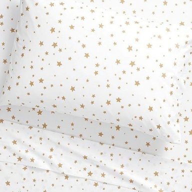 SET SÁBANAS 100 % ALGODÓN BRAMANTE CUNA BLANCO ESTRELLAS DORADA