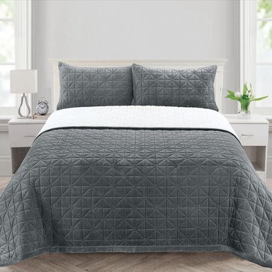 SET CUBRECAMA CARNERO PIEL ANGEL 2 PLZ GRIS OSCURO - 1