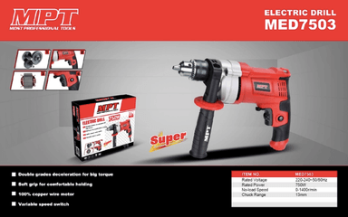 TALADRO MPT MED7503 INDUSTRIAL 13MM 750W BAJA RPM TOOLS - 3