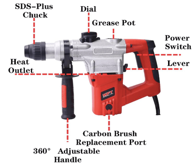 ROTOMARTILLO MPT MRH2603 GIRATORIO ELÉCTRICO 1050W PROFESIONAL SDS PLUS TOOLS - 2
