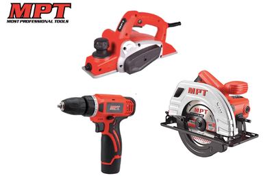 COMBO MPT TOOLS TALADRO INALÁMBRICO 12VCEPILLO ELÉCTRICO 650W SIERRA CIRCULAR 180MM 1380W