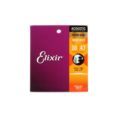 SET DE CUERDAS ELIXIR PHOSPHOR BRONZE NANOWEB 10-47 PARA GUITARRA ACÚSTICA 16002