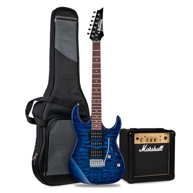 GUITARRA ELECTRICA IBANEZ GRX70QA-TBB CON AMPLIFICADOR MARSHALL MG10