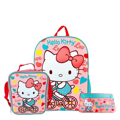 SET MOCHILA SCOOL HELLO KITTY ESPALDA OFICIO LONCHERA CARTUCHERA 3D CORAL