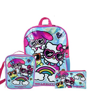 SET MOCHILA SCOOL HELLO KITTY OFICIO ESPALDA LONCHERA CARTUCHERA OFERTA ROSADO