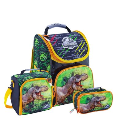 SET MOCHILA SCOOL JURASSIC PARK DINOSAURIO OFICIO MALETA PICK PREMIUM 3 PZAS VERDE BOTELLA