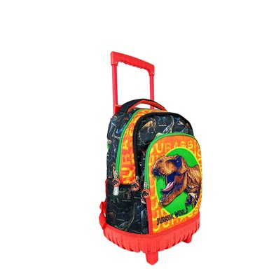 SET MOCHILA SCOOL JURASSIC PARK DINOSAURIOS OFICIO MOCHIRUEDAS PREMIUM NARANJA - 2