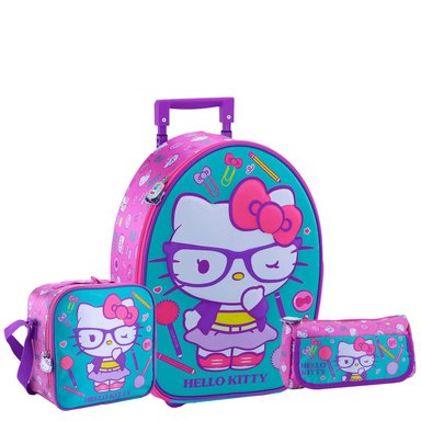 SET MOCHILA SCOOL HELLO KITTY OFICIO MALETA CARTUCHERA LONCHERA NIÑAS TURQUESA