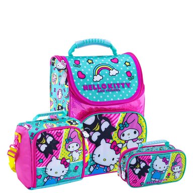 SET MOCHILA SCOOL HELLO KITTY AMIGOS OFICIO MALETA PICK PREMIUM 3 PIEZAS TURQUESA