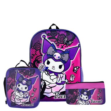 SET MOCHILA SCOOL KUROMI OFICIO ESPALDA MALETA LONCHERA CARTUCHERA EVA 3D MORADO