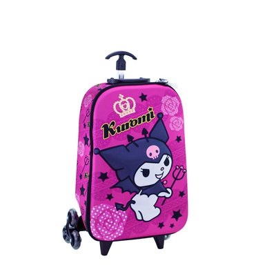 SET MOCHILA SCOOL KUROMI OFICIO MALETA ESCALADORA RUEDAS 3 PIEZAS EVA 3D GUINDA - 2