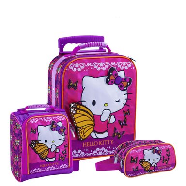 SET MOCHILA SCOOL HELLO KITTY MALETA OFICIO PREMIUM REFORZADO 3 PIEZAS EVA3D ROSADO
