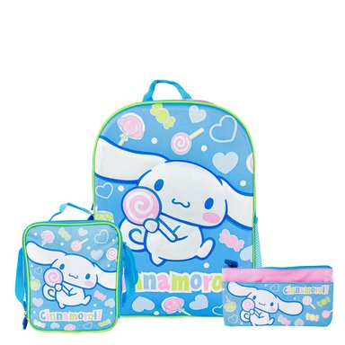 SET MOCHILA SCOOL MY MELODY CINNAMOROLL OFICIO LONCHERA CARTUCHERA MALETA ESPALDA 3PZA CELESTE CLARO