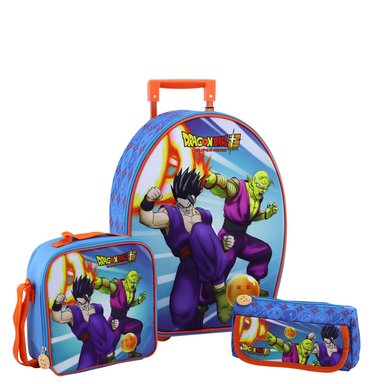 SET MOCHILA SCOOL DRAGON BALL GOKU OFICIO MALETA NIÑOS 3 PIEZAS CELESTE CLARO