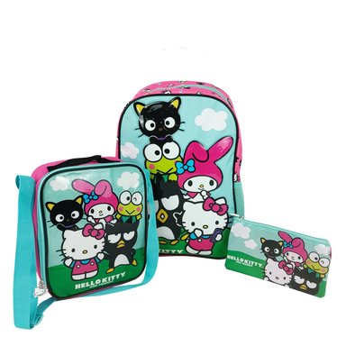 SET MOCHILA SCOOL HELLO KITTY SUS AMIGOS MALETA ESPALDA 3 PIEZAS! ROSADO BEBÉ
