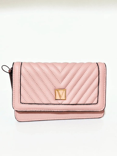 BILLETERA CARTERA DE MANO CLUTCH VICTORIA'S SECRET CUERO MATELASSE CON CORREA TIPO OJAL