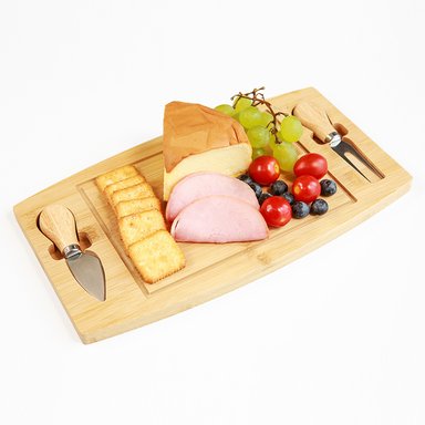 TABLA QUESOS Y CHARCUTERIA DE BAMBU CON TENEDOR Y CUCHILLO