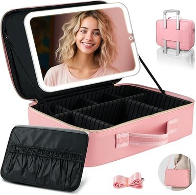 NECESER DE MAQUILLAJE ORGANIZADOR CON ESPEJO Y LUZ LED PORTÁTIL IDEAL VIAJE