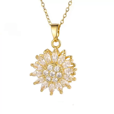 COLLAR GIRATORIO ANTIESTRES GIRASOL CRISTAL BLANCO REGALO JOYERIA FINA
