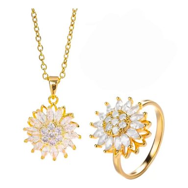SET COLLAR GIRASOL + ANILLO GIRATORIO AUTOAJUSTABLE REGALO MUJER