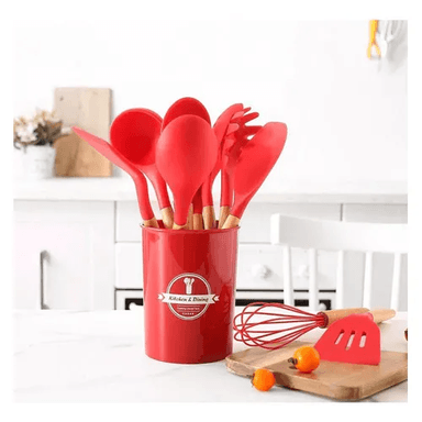 SET UTENSILIOS DE COCINA 12 PIEZAS SILICONA Y MADERA ANTIDESLIZANTE