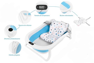 TINA DE BAÑO BEBE TERMOMETRO DIGITAL COJIN ANTIDESLIZANTE