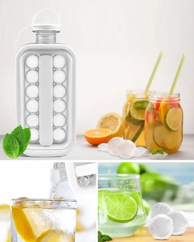 HIELERA BOTELLA PORTÁTIL HIELOS REDONDOS CON TAPA HERMÉTICA 17 ESFERAS DE HIELO