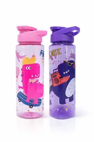 TOMATODO COLEGIO 750 ML NIÑAS DINOSAURIOS BOTELLA TAPA CON BOQUILLA 23 CM 2 UNIDADES