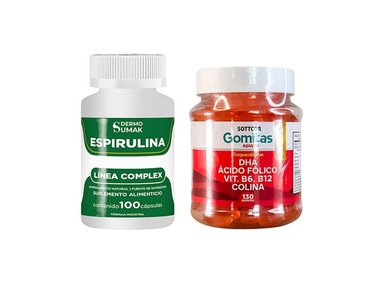 ESPIRULINA COMPLEX 100 CAP - DERMO SUMAK|GOMITAS CON DHA, ÁCIDO FÓLICO, B6 Y B12