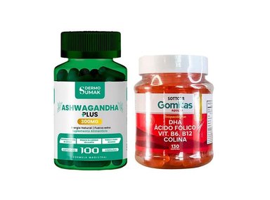 ASHWAGANDHA PLUS 300MG - 100 CAP - DERMO SUMAK|GOMITAS DE DHA + ÁCIDO FÓLICO + B6, B12