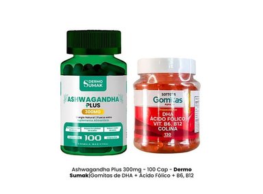 ASHWAGANDHA PLUS 300MG - 100 CAP - DERMO SUMAK|GOMITAS DE DHA + ÁCIDO FÓLICO + B6, B12 - 2