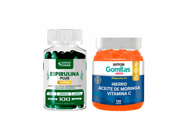 ESPIRULINA PLUS 500MG 100 CAP DERMO SUMAK + GOMITAS CON HIERRO