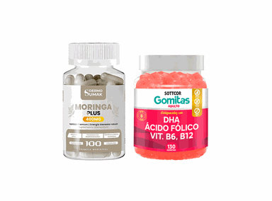 MORINGA PLUS 400MG 100 CAP DERMO SUMAK + GOMITAS DHA, ÁCIDO FÓLICO, B6 Y B13