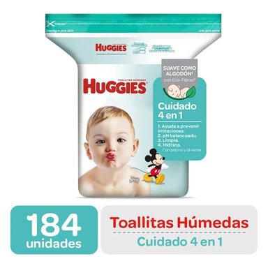 TOALLITAS HÚMEDAS HUGGIES CUIDADO 4 EN 1 - 184 UNID