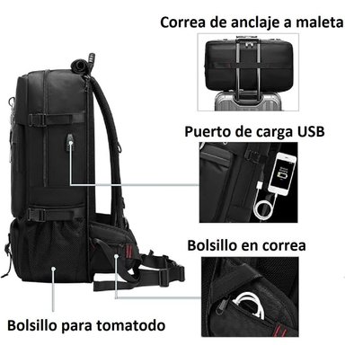 MOCHILA TREKKING MINGLU 2070 EXPANDIBLE CONVERTIBLE USB ZAPATERA PORTALAPTOP 17 VIAJES - 6