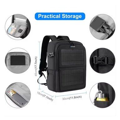 MOCHILA CON PANEL SOLAR PULUZ 5018 FOTOGRAFICA DSLR CAMARA DOBLE USB - 4