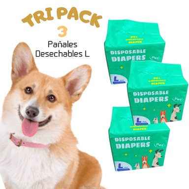 TRIPACK 03 PAÑALES DESECHABLES PARA MASCOTAS MACHO L