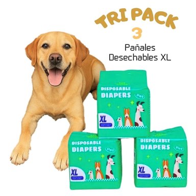 TRIPACK 03 PAÑALES DESECHABLES PARA MASCOTAS MACHO XL