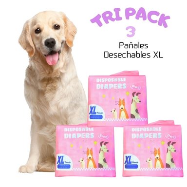 TRIPACK 03 PAÑALES DESECHABLES PARA MASCOTAS HEMBRA XL