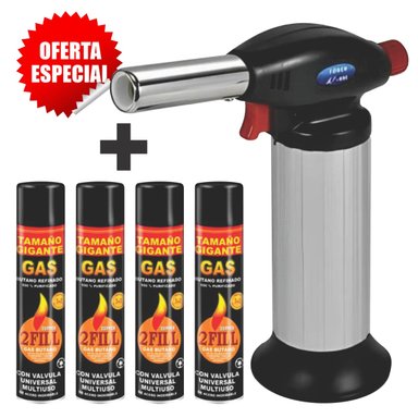 KIT SOPLETE PROFESIONAL PARA COCINA REPOSTERIA + 4 GASES BUTANO
