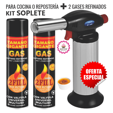 KIT SOPLETE PROFESIONAL PARA REPOSTERIA COCINA + 2 GASES BUTANO