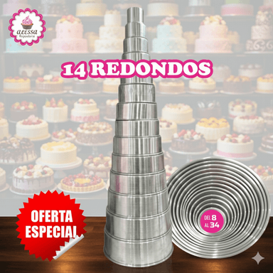 14 MOLDES REDONDOS DE ALUMINIO PARA REPOSTERIA
