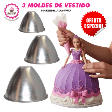 SET DE 3 MOLDES DE VESTIDO DE ALUMINIO PARA REPOSTERIA