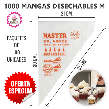 1000 MANGAS DESECHABLES PARA REPOSTERIA PASTEL TORTA TAMAÑO M